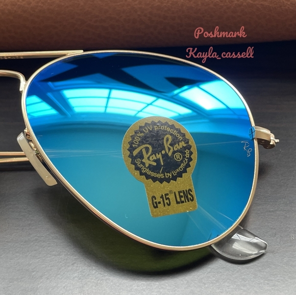 RayBan Aviator Blue Flash Mirror Lenses RB3025 Gold Frame New main image 8